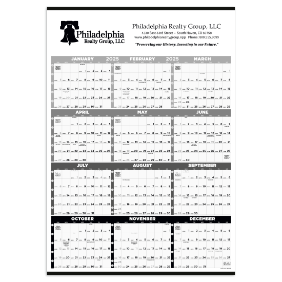 Black & White Time Management Span-A-Year Non-Laminated